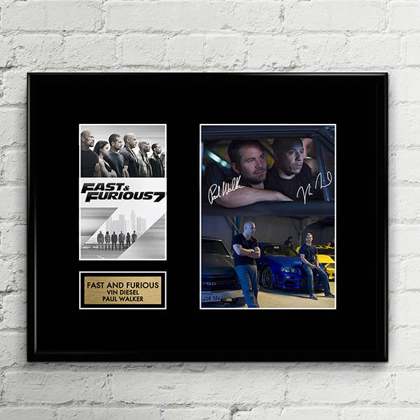 Vin Diesel Paul Walker - Fast and Furious 7 8 -  Signed Poster Art Print Artwork - Nissan Skyline GTR R34 - Dodge Charger RT